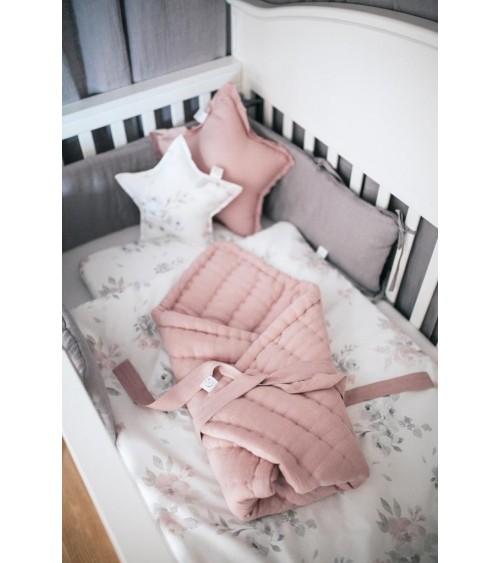 Linen baby corner mat Striped Dusty Pink